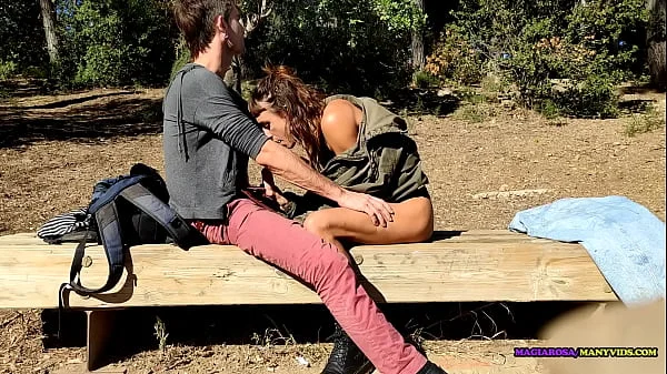 Sexy couple almost got caught fucking in a public park