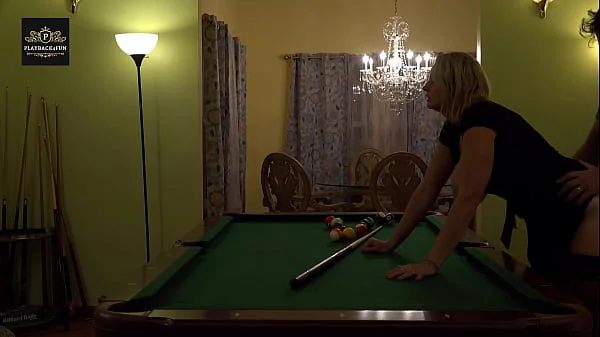 Hot MILF wife gets a hard handling on pool table. Huge tits rocking.