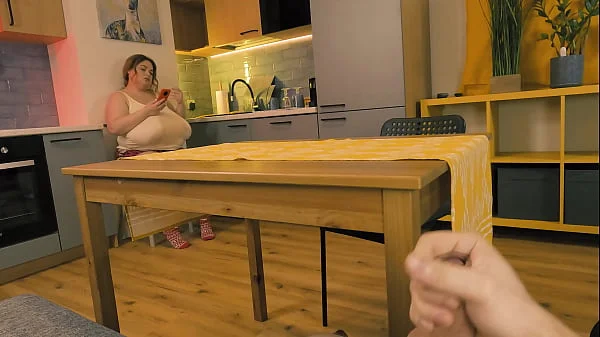 Stepmom noticed her stepson jerking off under a table and decided to help