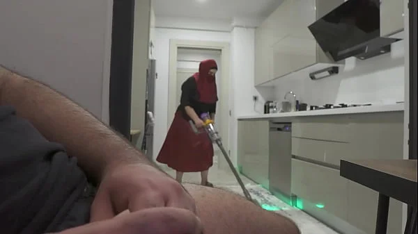 Caught jerking off while watching my Huge ass Hijab Stepmom.