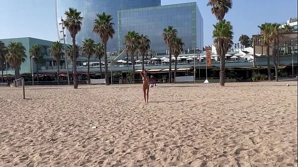 Naked Monika Fox Swims In The Sea And Walks Along The Beach On A Public Beach In Barcelona