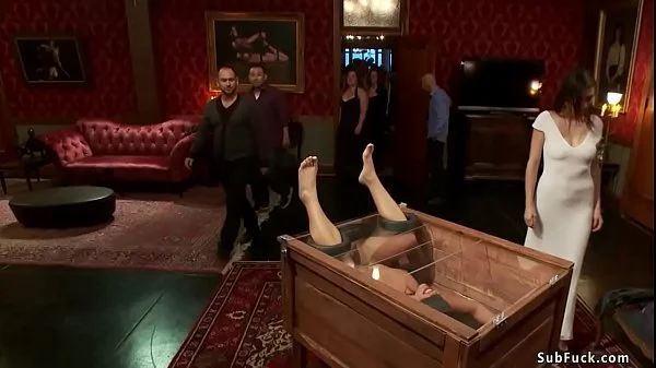 Petite sub gets fucked in public party