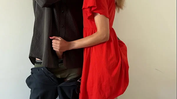 Tight Handjob for my new Boss, Let him cum hard