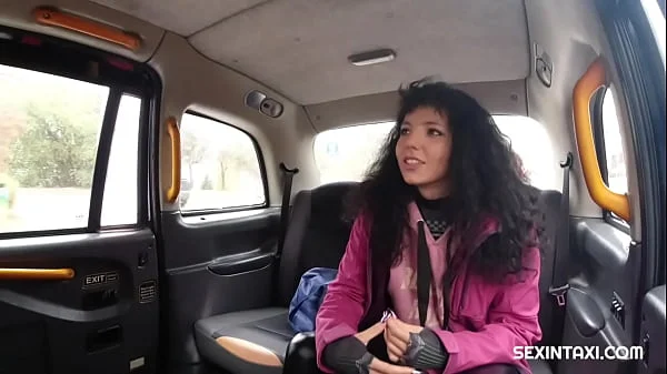 Sexy student pays for the taxi ride with a hot cock ride