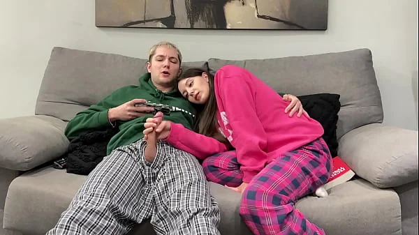 Step Brother Watch Porn and Jerk Off Next To Step Sister! But She Decide Handjob Him Instead Reading Boring Book