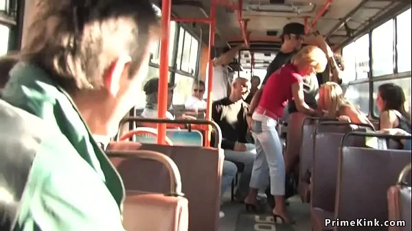 Blonde gets facial in public bus