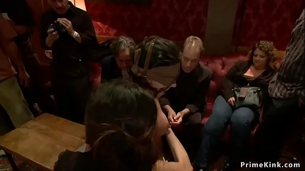 Bound slut group fucked in public