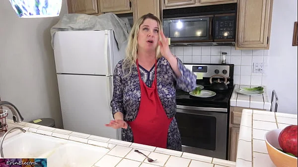 Milking stepson in the kitchen before his date