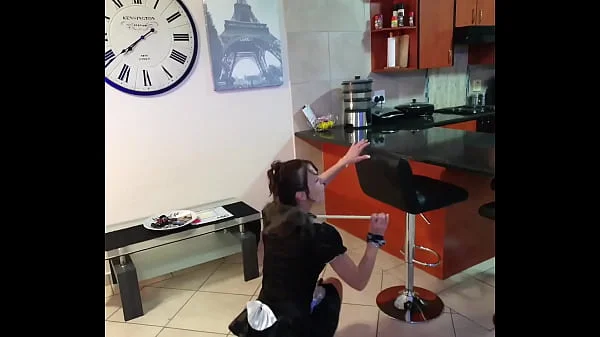 French maid gets piss in her face and cleans it