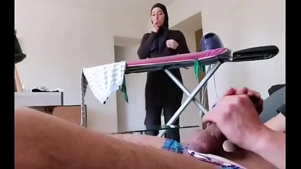 OMG !! He pulls out his cock in front of this muslim maid!!