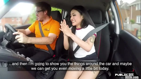 Asian babe publicly fucked by driving instructor