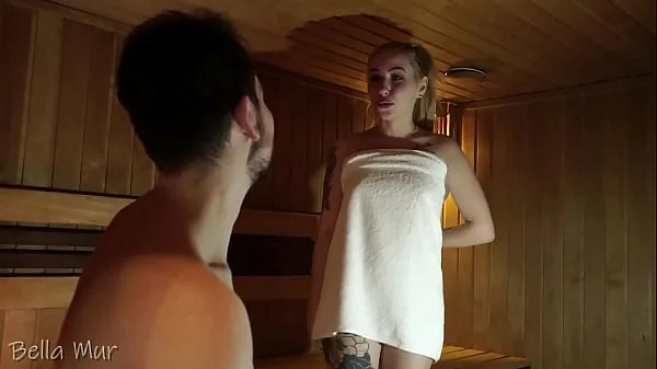 Curvy hottie fucking a stranger in a public sauna