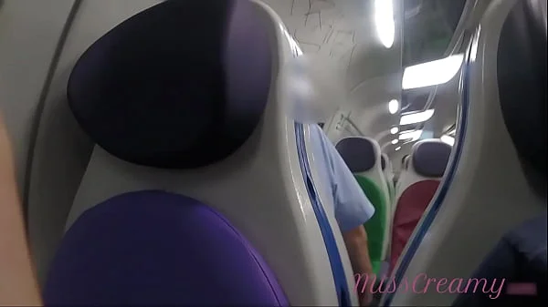 Flashing my pussy in front of people in public train and I masturbate me - it's very risky with people near - MissCreamy