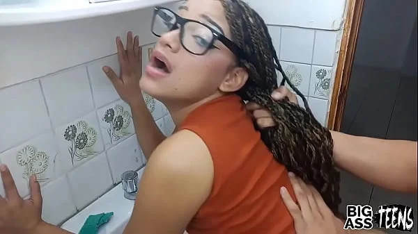 I cum in my stepsister's tight pussy Sex rapidin in the bathroom before our parents arrive Stepsister with a big ass