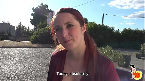 Wide size hip redhead fucks hard on a couch