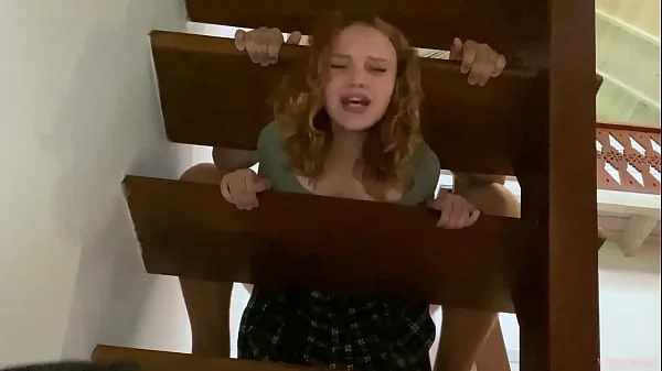 Stepsister got stuck in the stairs without panties